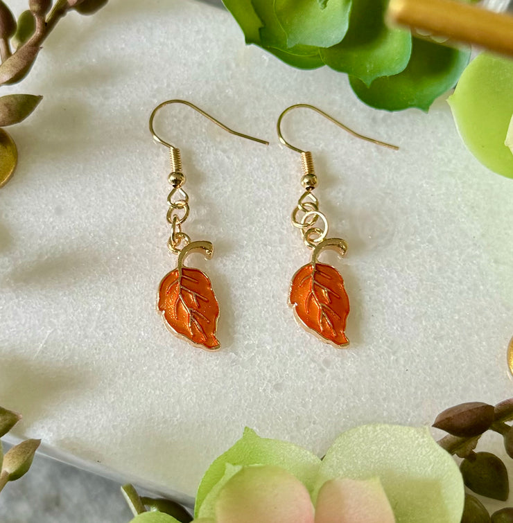 Orange Luscious Leaf Earrings