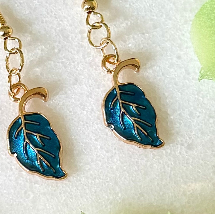Blue Luscious Leaf Earrings