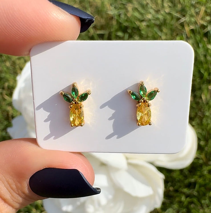 Yellow Zircon & Green Zircon Pineapple Studs